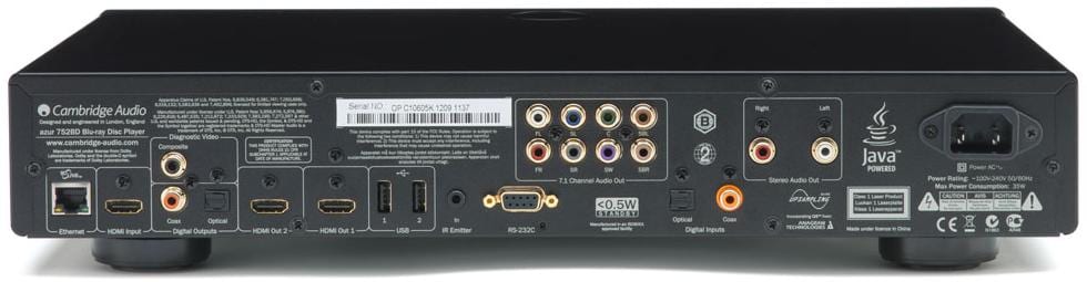 Cambridge Audio Azur 752BD zwart - achterkant - Blu ray speler