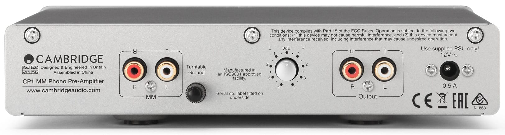 Cambridge Audio CP1 zilver - achterkant - Phono voorversterker