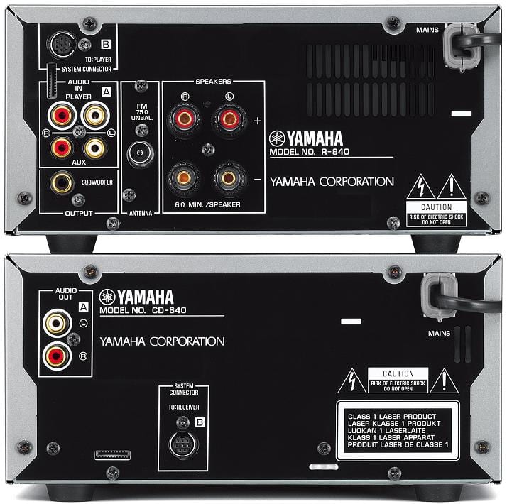 Yamaha PianoCraft MCR-640 zilver/wit - achterkant - Miniset