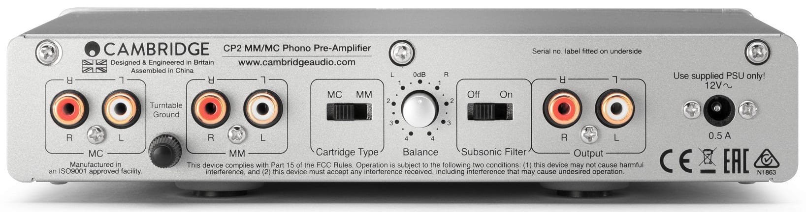 Cambridge Audio CP2 zilver - achterkant - Phono voorversterker