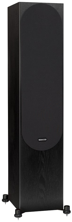 Monitor Audio Silver 500 6G zwart - zij frontaanzicht met grill - Zuilspeaker