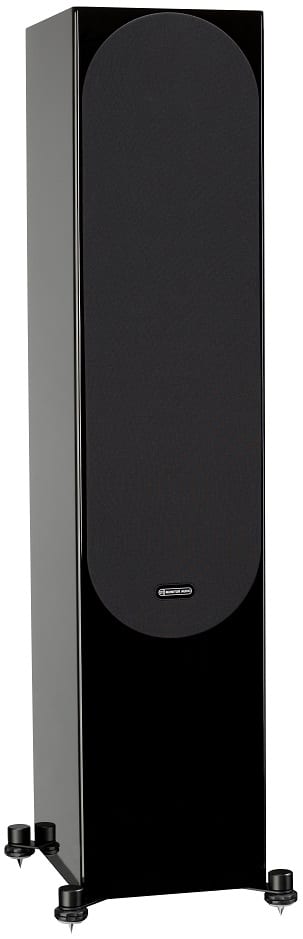 Monitor Audio Silver 500 6G zwart hoogglans - zijaanzicht met grill - Zuilspeaker
