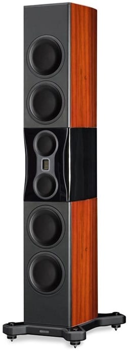 Monitor Audio Platinum PL500 II santos rosewood - zij frontaanzicht met grill - Zuilspeaker