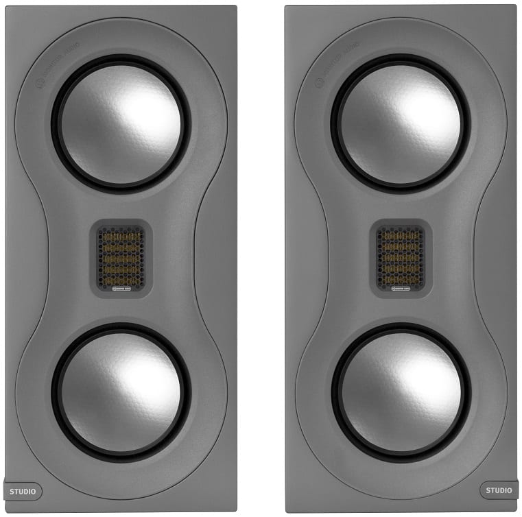Monitor Audio Studio grijs - frontaanzicht paar - Boekenplank speaker