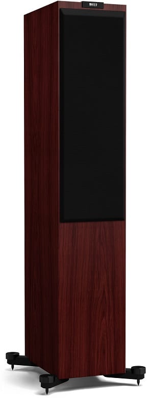 KEF R700 rosewood - zij frontaanzicht met grill - Zuilspeaker