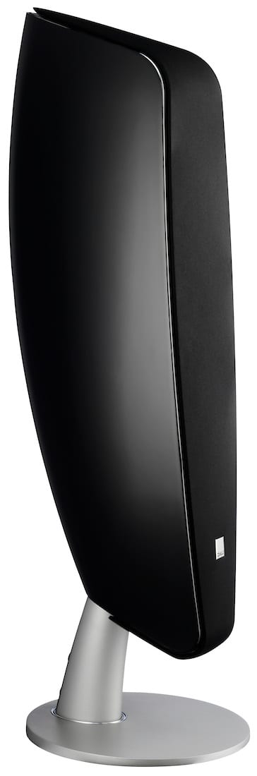 Dali Fazon F5 zwart hoogglans - zij frontaanzicht met grill - Zuilspeaker
