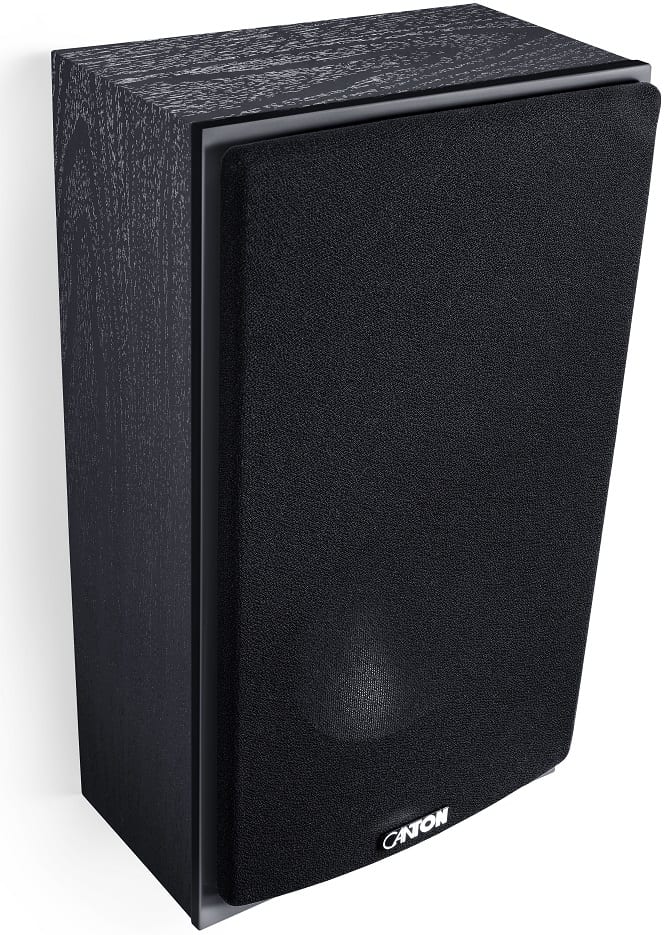 Canton GLE 416.2 zwart - zij frontaanzicht met grill - Surround speaker