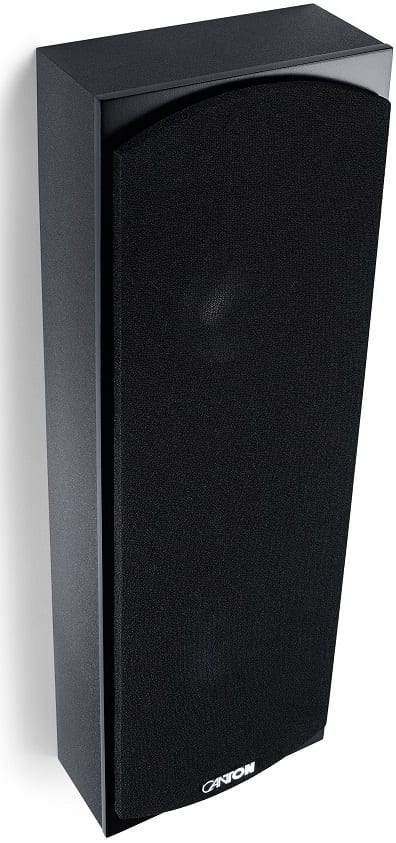 Canton GLE 417.2 OnWall zwart - zij frontaanzicht met grill - Surround speaker