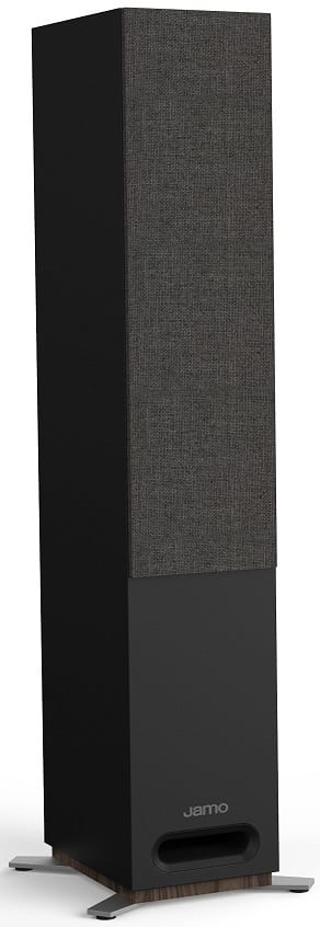 Jamo Studio S 807 zwart - zij frontaanzicht met grill - Zuilspeaker