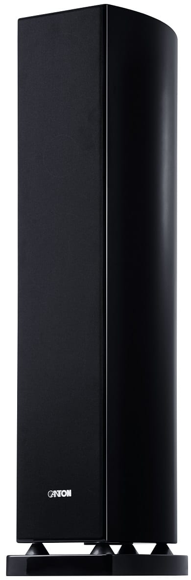 Canton Vento 886.2 DC zwart hoogglans - zij frontaanzicht met grill - Zuilspeaker