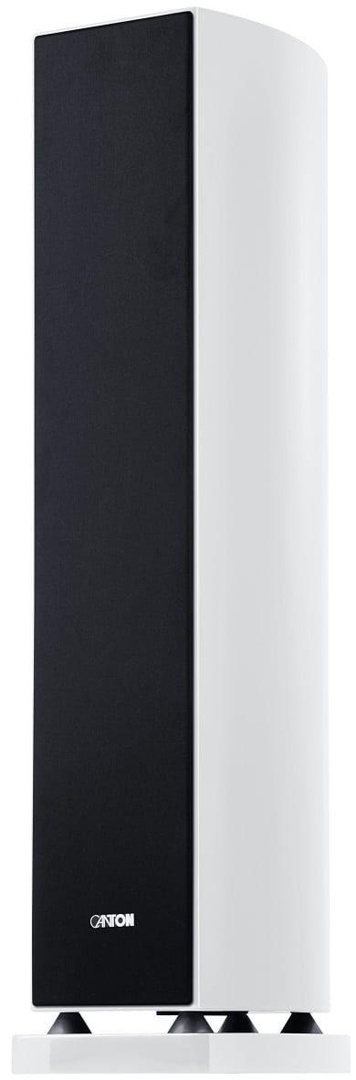 Canton Vento 886.2 DC wit hoogglans - zij frontaanzicht met grill - Zuilspeaker