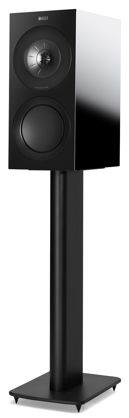 KEF R3 zwart hoogglans - op standaard - Boekenplank speaker