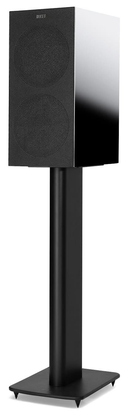 KEF R3 zwart hoogglans - op standaard - Boekenplank speaker