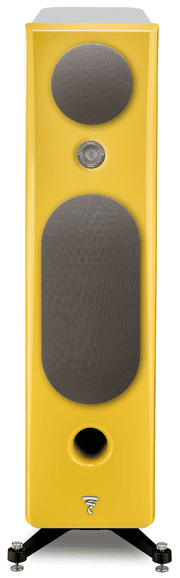 Focal Kanta 3 black hg / yellow hg - frontaanzicht met grill - Zuilspeaker