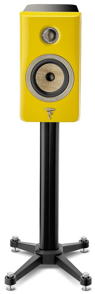 Focal Kanta N°1 black hg / yellow hg - frontaanzicht zonder grill op standaard - Boekenplank speaker