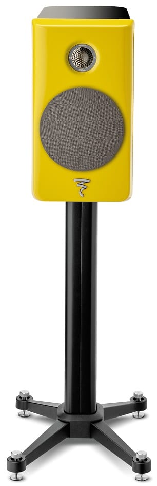 Focal Kanta N°1 black hg / yellow hg - frontaanzicht met grill op standaard - Boekenplank speaker