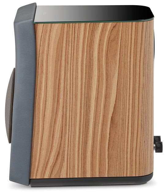 Focal Kanta 1 walnut mat / dark grey mat - zijaanzicht met grill - Boekenplank speaker