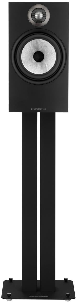 Bowers & Wilkins 606 zwart - frontaanzicht zonder grill op standaard - Boekenplank speaker