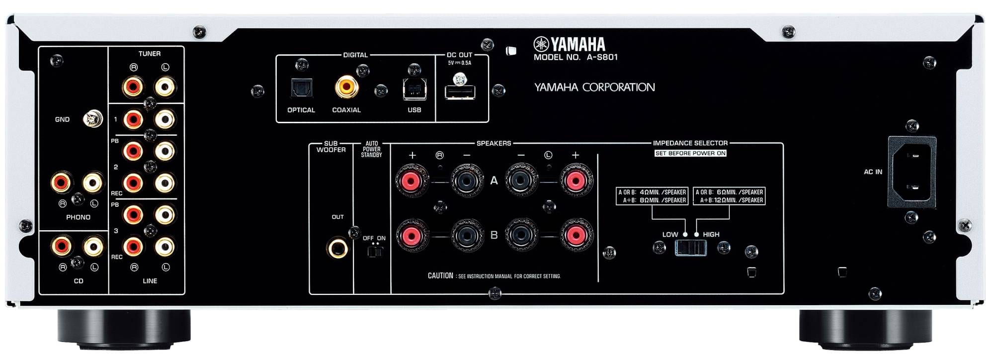 Yamaha A-S801 zilver - achterkant - Stereo versterker