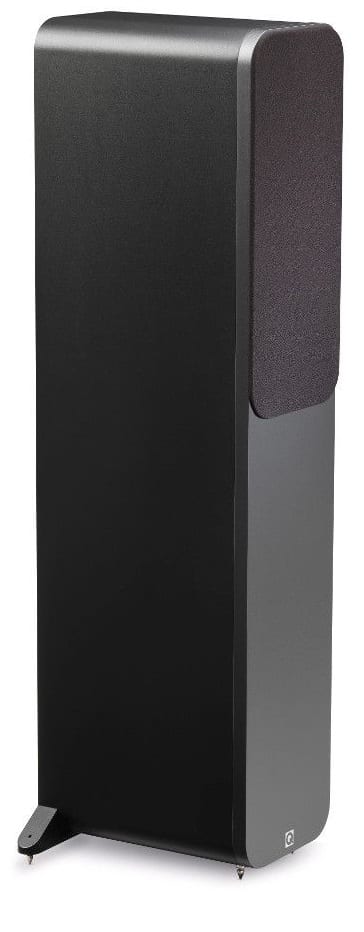 Q Acoustics 3050 grafiet zwart - zij frontaanzicht met grill - Zuilspeaker