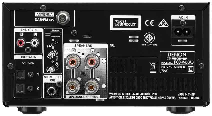 Denon RCD-M40DAB zilver - achterkant - Stereo receiver