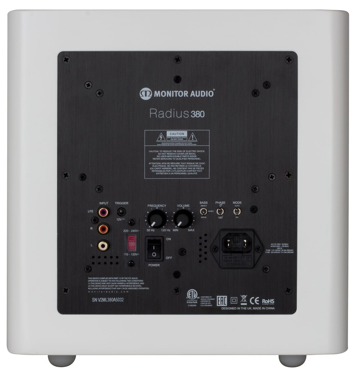 Monitor Audio Radius 380 wit hoogglans - achterkant - Subwoofer
