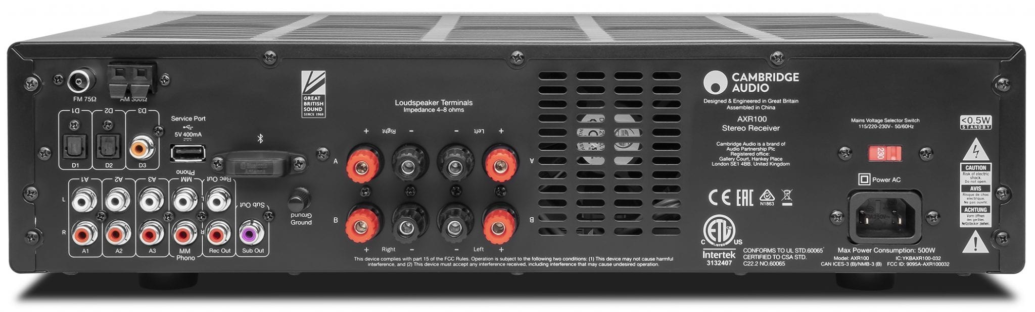 Cambridge Audio AXR100 grijs - achterkant - Stereo receiver