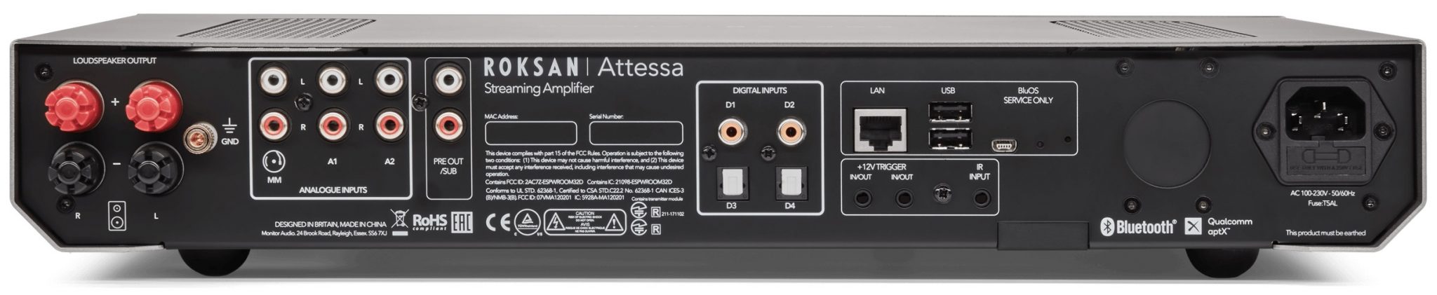 Roksan Attessa Streaming Amp zilver - achterkant - Stereo receiver