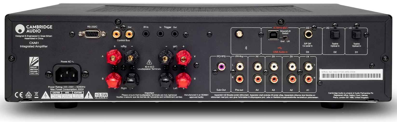 Cambridge Audio CXA61 grijs - achterkant - Versterker