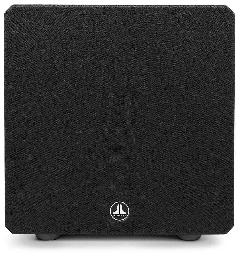 JL Audio E-Sub e110 gloss black - frontaanzicht met grill - Subwoofer