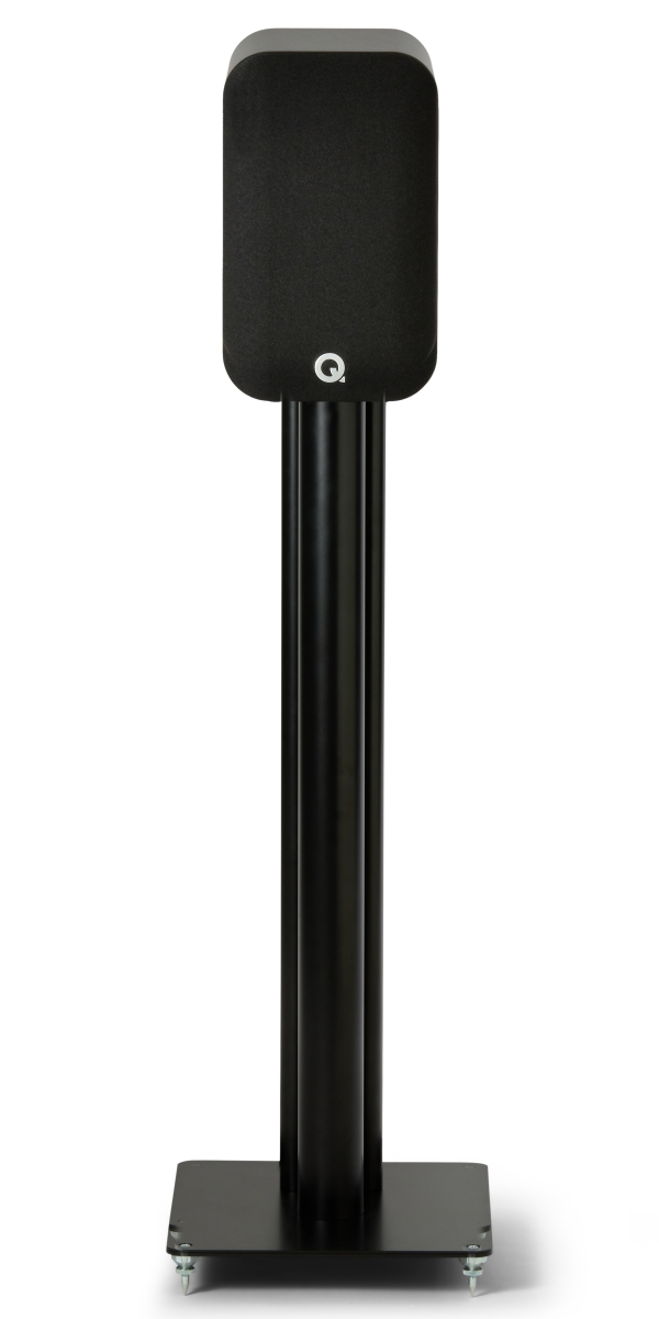 Q Acoustics 5010 zwart - frontaanzicht zonder grill op standaard - Boekenplank speaker