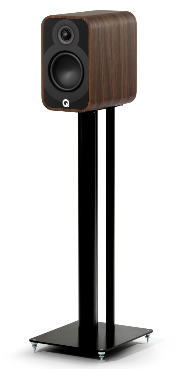 Q Acoustics 5010 rosewood - zij frontaanzicht zonder grill op standaard - Boekenplank speaker
