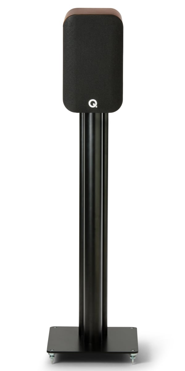 Q Acoustics 5010 rosewood - frontaanzicht met grill op standaard - Boekenplank speaker