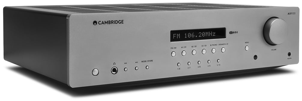 Cambridge Audio AXR100D grijs - zij frontaanzicht - Stereo receiver