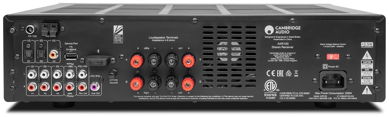 Cambridge Audio AXR100D grijs - achterkant - Stereo receiver