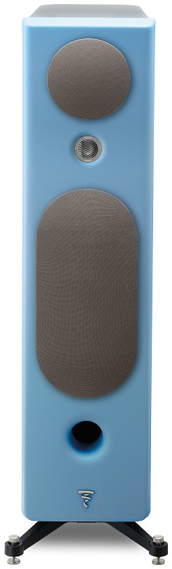 Focal Kanta N°3 walnut mat / blue mat - frontaanzicht met grill - Zuilspeaker
