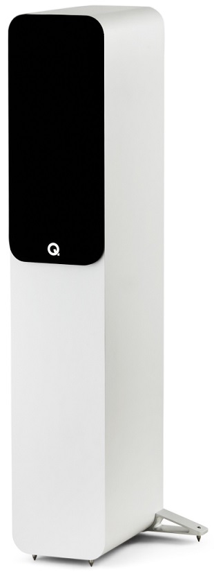 Q Acoustics 5040 wit - zij frontaanzicht met grill - Zuilspeaker