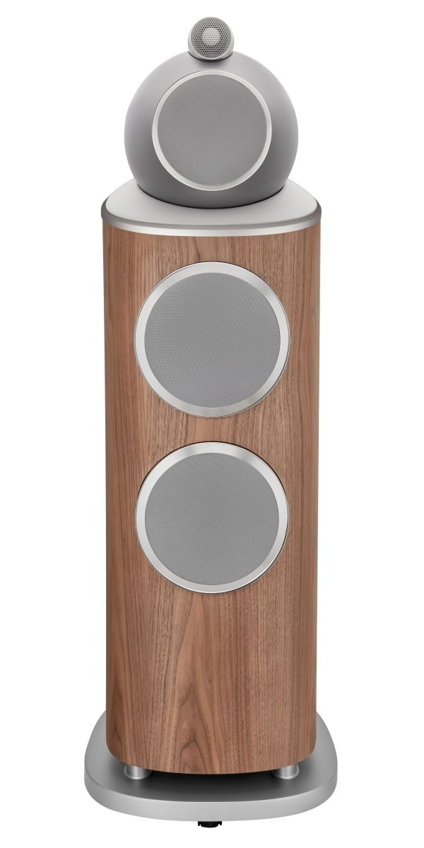 Bowers & Wilkins 802 D4 satin walnut (demo) - frontaanzicht met grill - Zuilspeaker