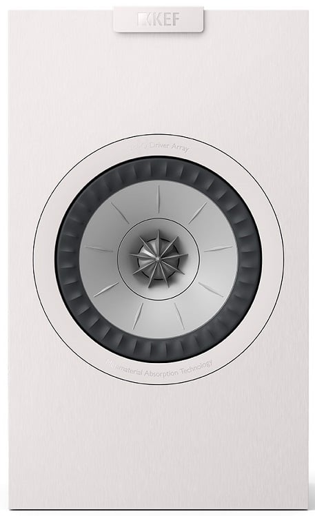 KEF Q1 Meta wit satijn - frontaanzicht zonder grill - Boekenplank speaker